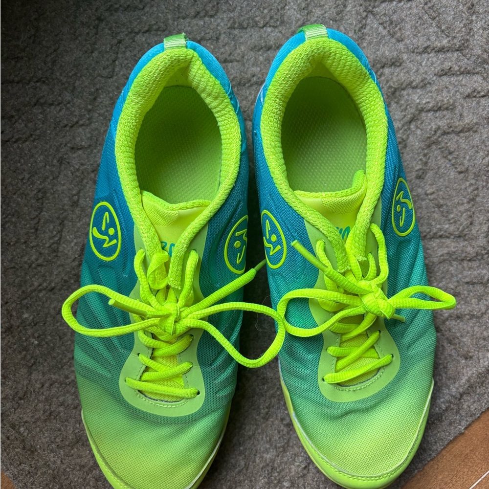 Zumba Fitness Green and Blue Sneakers Breathable Mesh Design